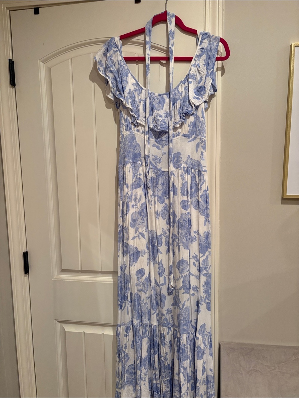 Buddy love Blue Floral Ruffle Maxi Dress - White & Blue